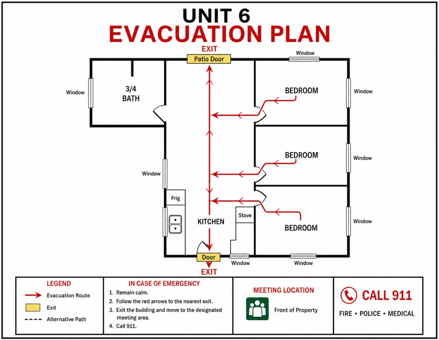 Cabin 6 floor and evacuation plan